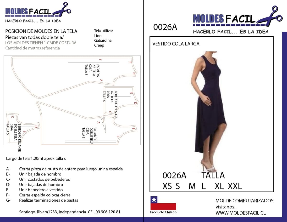 Patrón de costura Vestido cola larga — Moldes Fácil