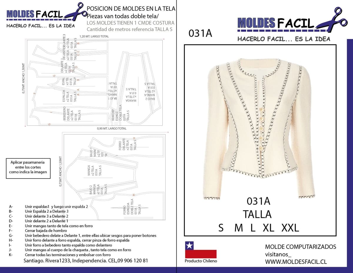 Patrón de costura CHAQUETA CON PASAMANERIA — Moldes Fácil