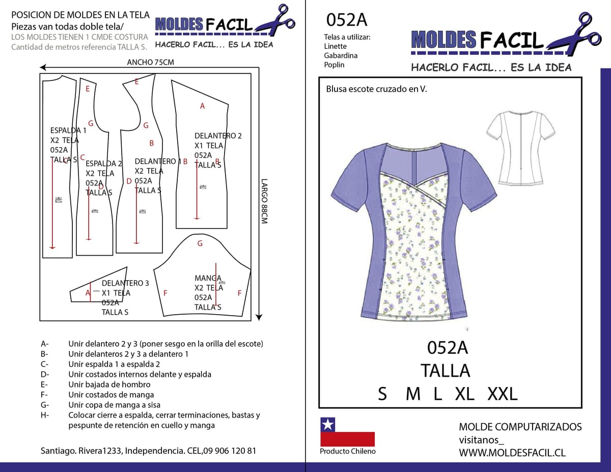 Patrón de costura Blusa Escote Cruzado en V — Moldes Fácil