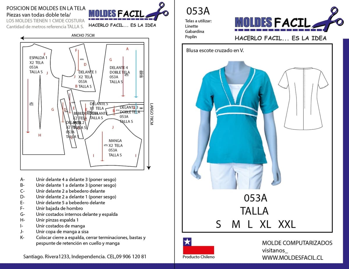 Patrón de costura Blusa Escote Cruzado en V — Moldes Fácil
