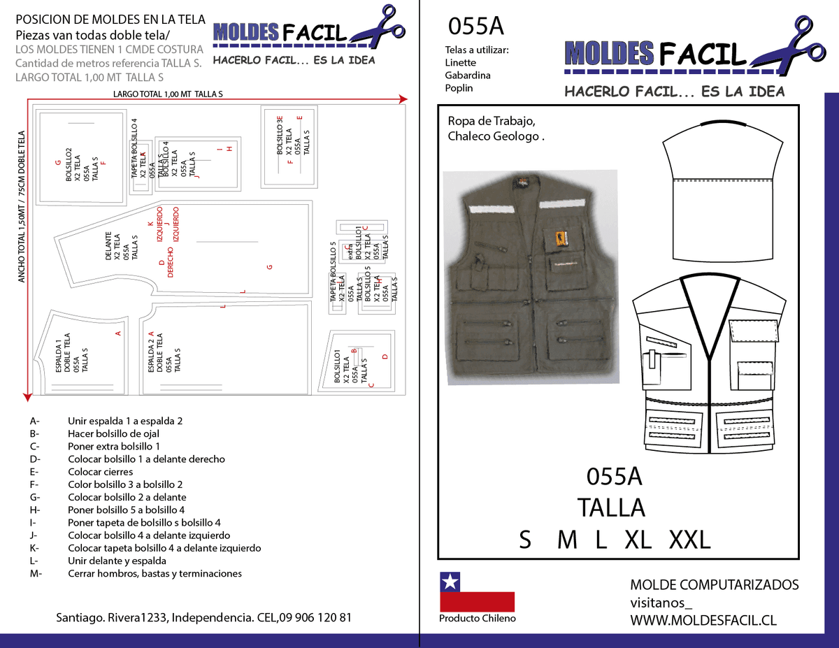 Patrón de costura Ropa de Trabajo Chaleco Geólogo — Moldes Fácil