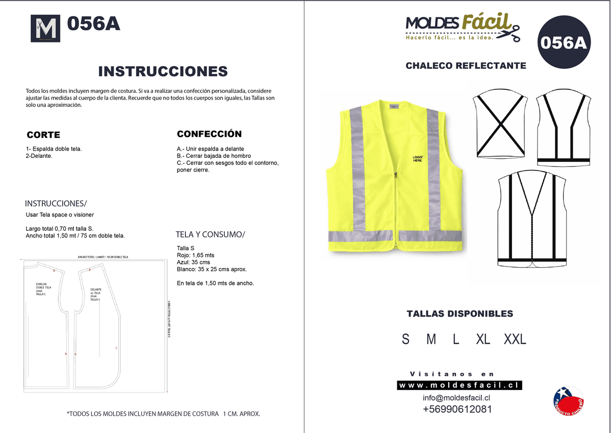Patrón de costura Ropa de Trabajo Chaleco Reflectivo — Moldes Fácil