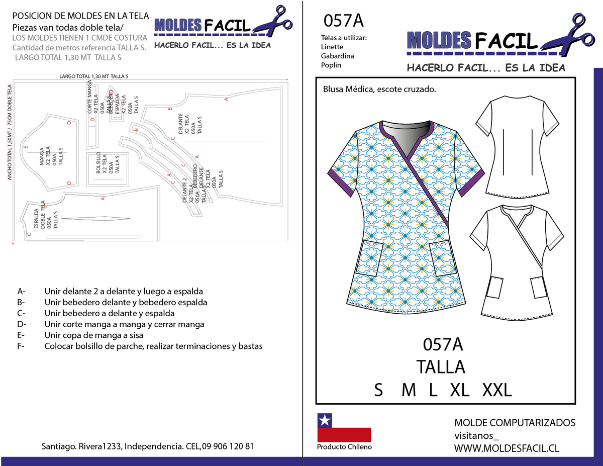 Patrón de costura Blusa Médica Escote Cruzado — Moldes Fácil