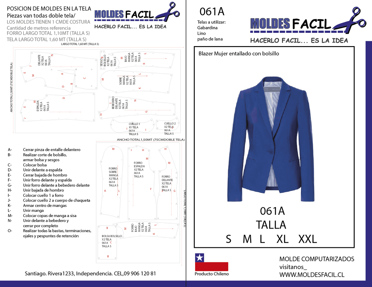 Patrón de costura BLAZER MUJER ENTALLADO CON BOLSILLOS — Moldes Fácil