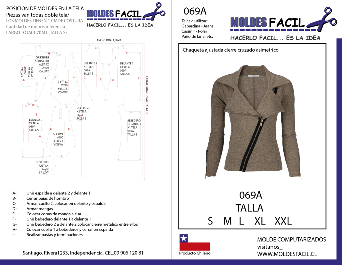 Patrón de costura CHAQUETA AJUSTADA CRUZADO ASIMETRICO — Moldes Fácil
