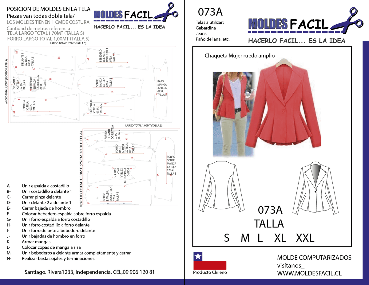 Patrón de costura CHAQUETA MUJER RUEDO AMPLIO — Moldes Fácil