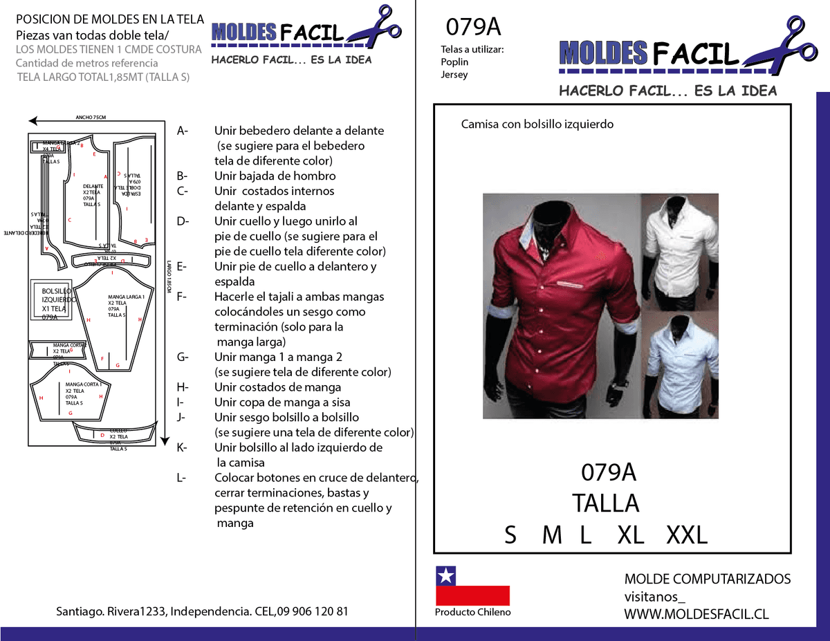 Patrón de costura CAMISA CON BOLSILLO IZQUIERDO — Moldes Fácil