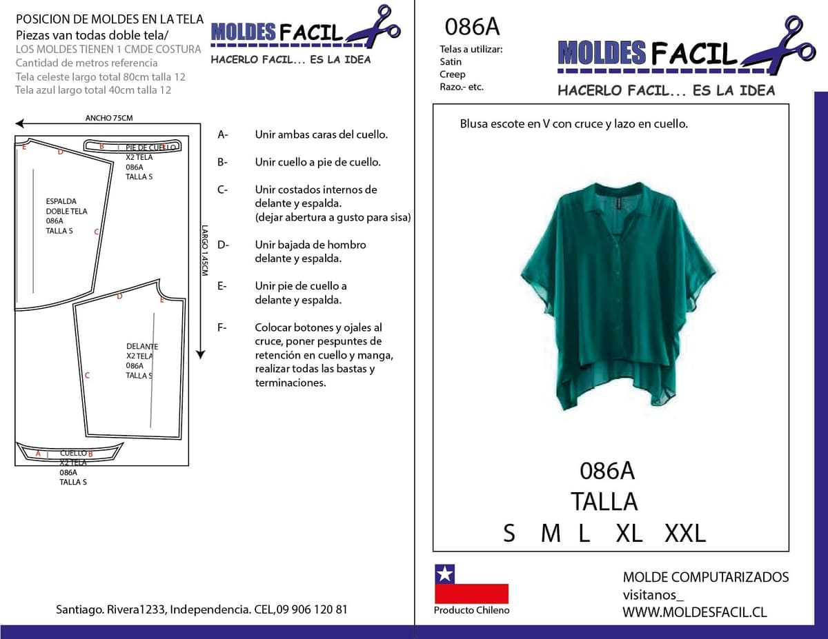 Patrón de costura BLUSA ESCOTE EN V CON CRUCE Y LAZO EN CUELLO — Moldes Fácil