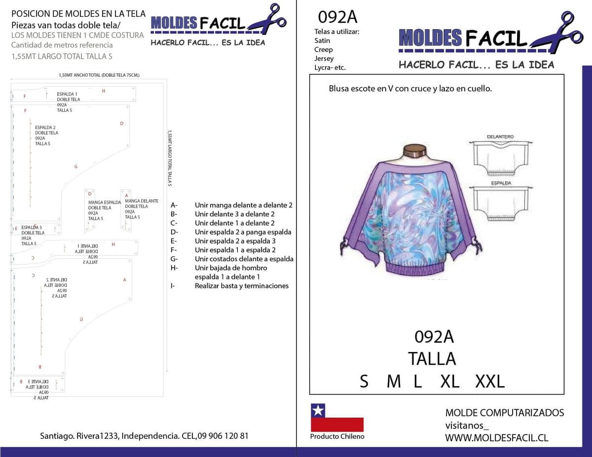Patrón de costura BLUSA ESCOTE EN V CON CRUCE Y LAZO EN CUELLO — Moldes Fácil