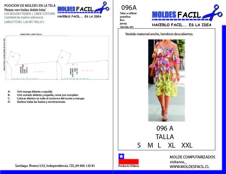 Patrón de costura Vestido Maternal Ancho Hombros Descubiertos — Moldes Fácil