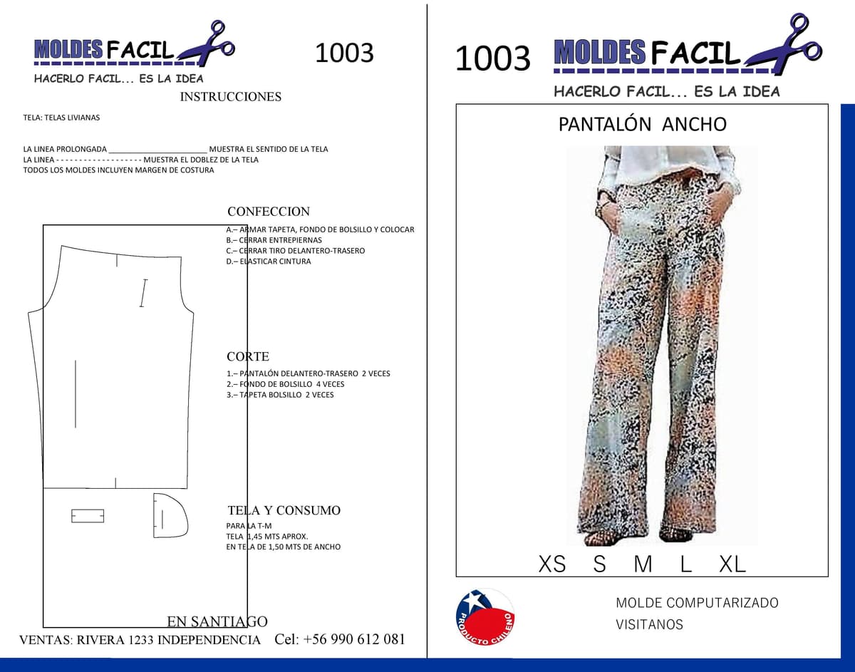 Patrón de costura Pantalón ancho mujer — Moldes Fácil