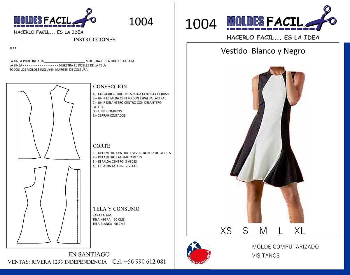Patrón de costura Vestido Blanco Y Negro — Moldes Fácil