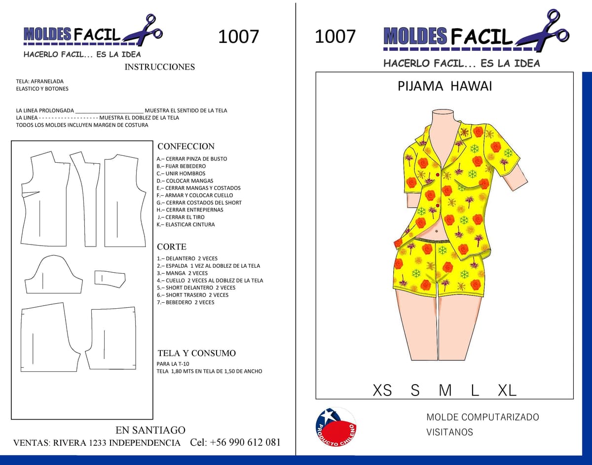 Patrón de costura Pijama Hawai — Moldes Fácil