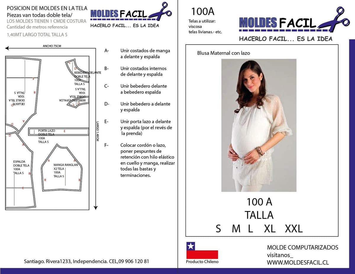 Patrón de costura BLUSA MATERNA CON LAZO — Moldes Fácil
