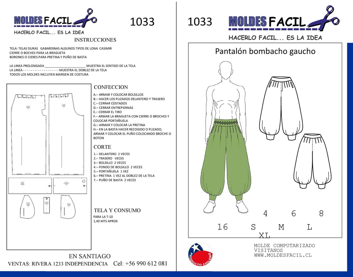 Patrón de costura Pantalón Bombacho Gaucho — Moldes Fácil