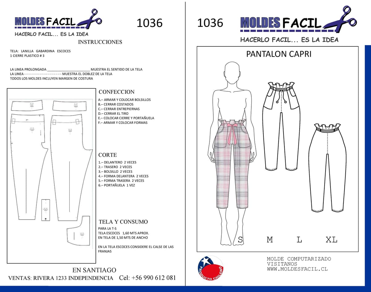 Patrón de costura Pantalón capri — Moldes Fácil