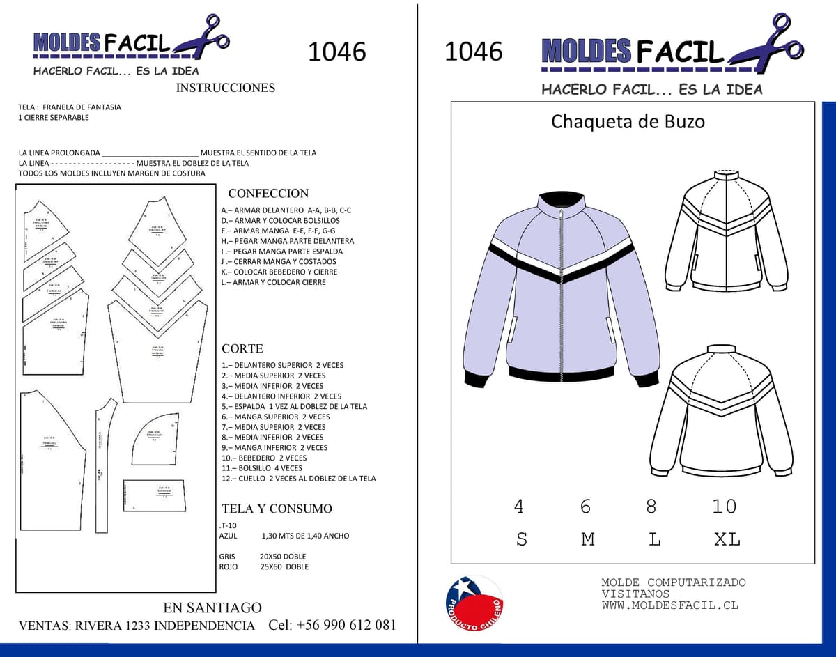 Patrón de costura Chaqueta de buzo — Moldes Fácil