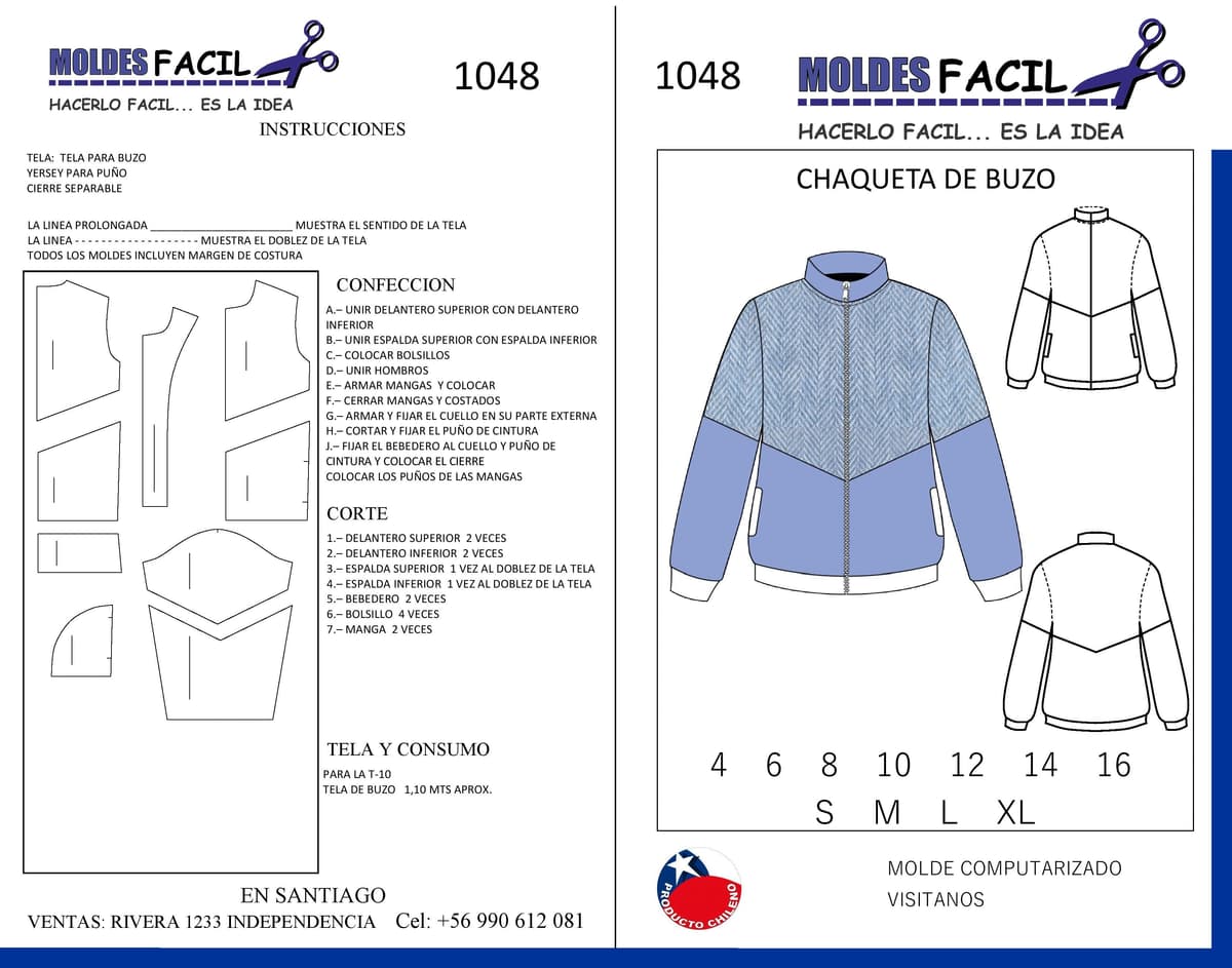 Patrón de costura Chaqueta de buzo — Moldes Fácil