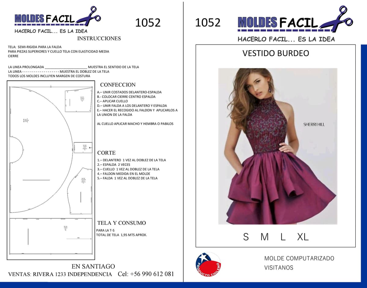 Patrón de costura Vestido Burdeo — Moldes Fácil