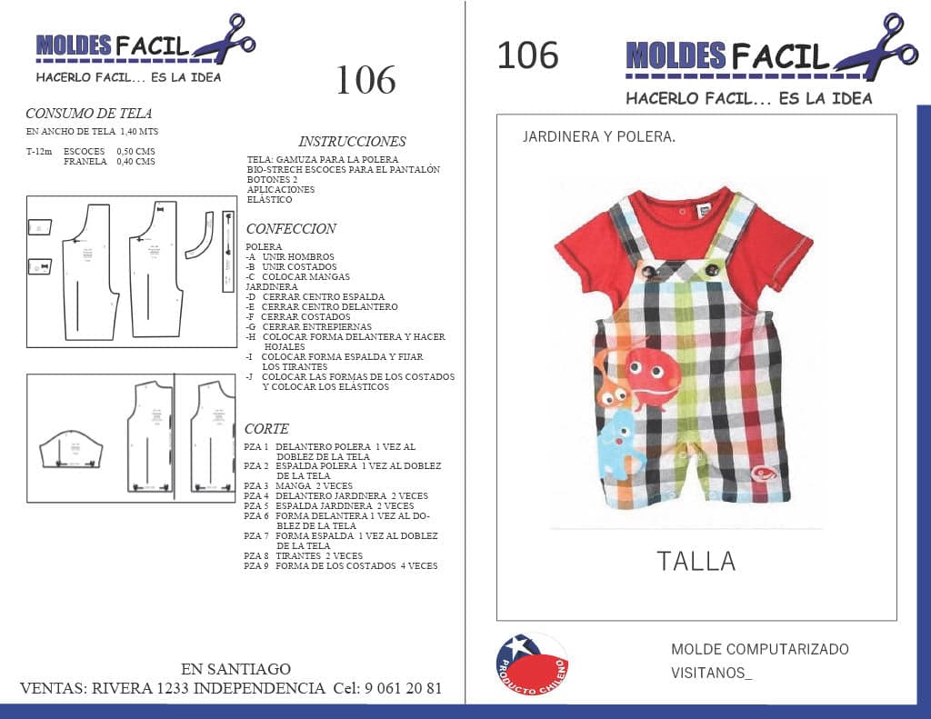 Patrón de costura Jardinera y polera — Moldes Fácil