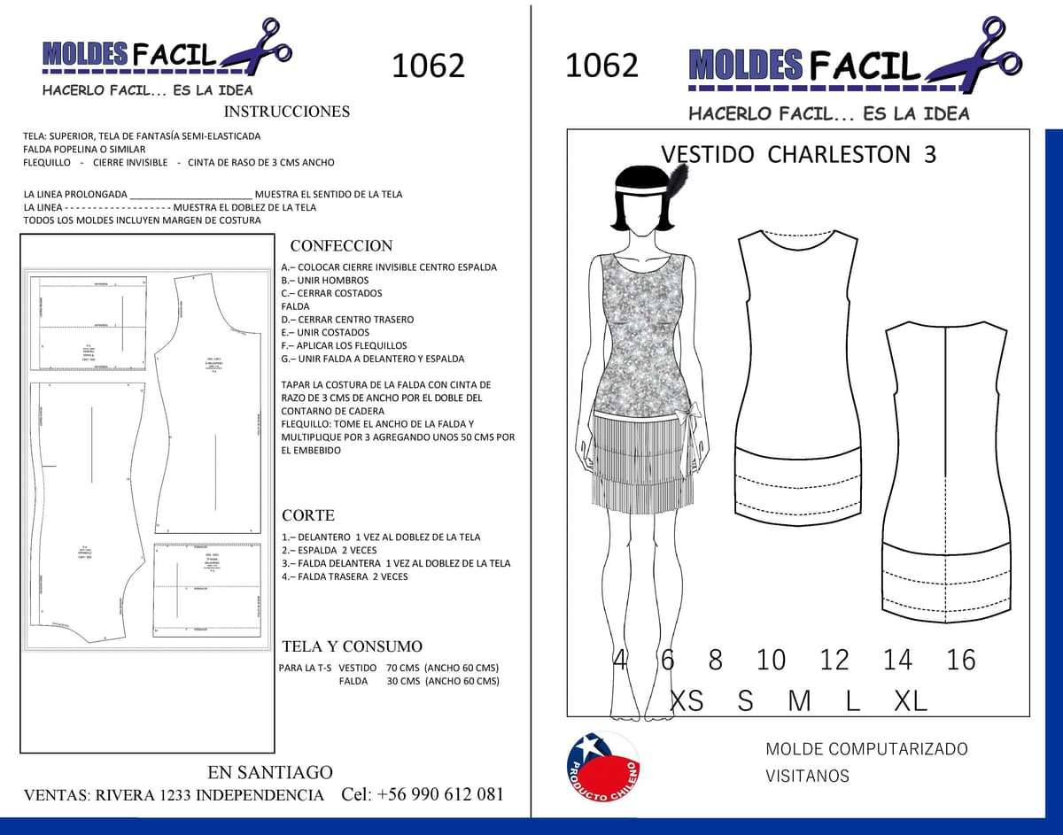 Patrón de costura Vestido de Charleston #3 — Moldes Fácil