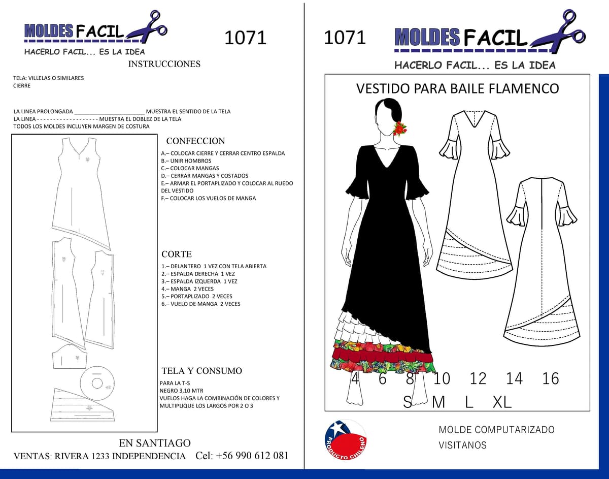 Patrón de costura Vestido para Baile Flamenco — Moldes Fácil