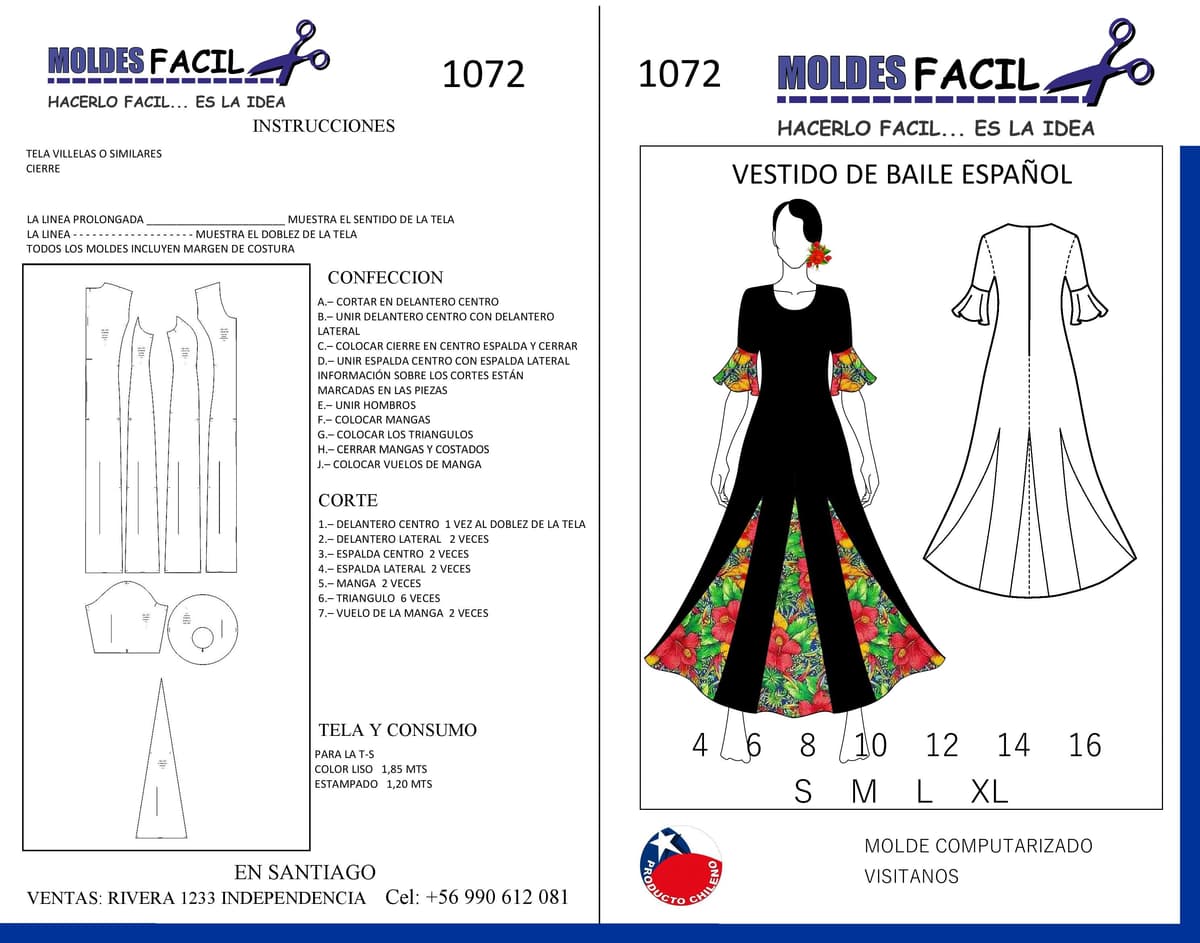 Patrón de costura Vestido de Baile Español — Moldes Fácil