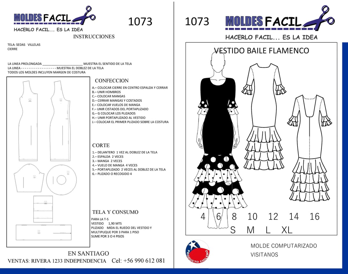 Patrón de costura Vestido de Baile Flamenco — Moldes Fácil