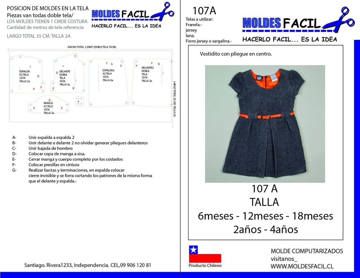Patrón de costura Vestido con pliegues en centro — Moldes Fácil