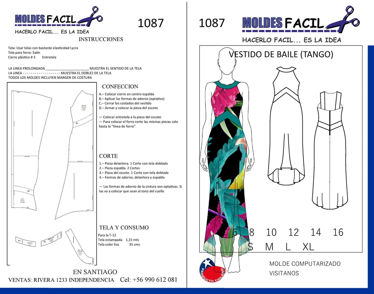 Patrón de costura Vestido De Baile Tango — Moldes Fácil