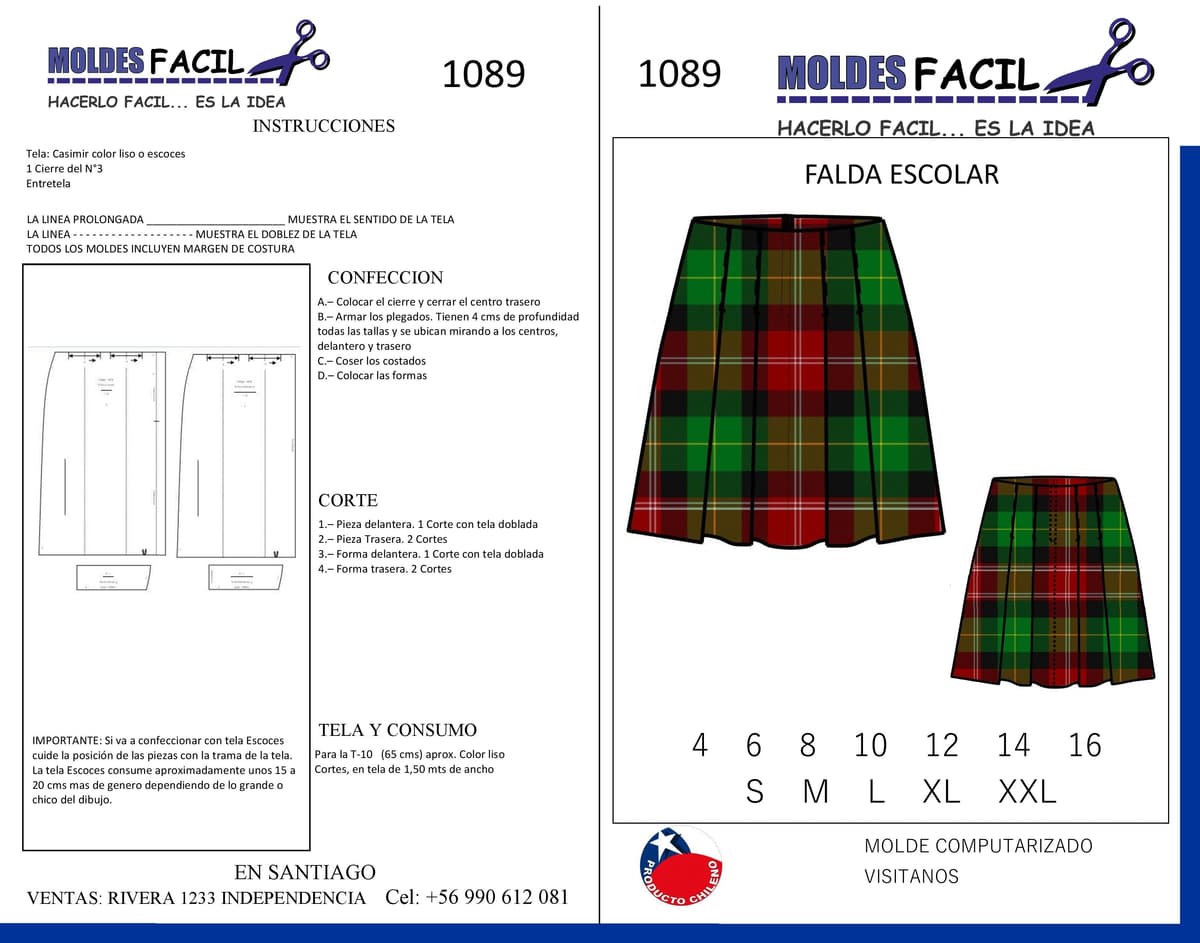 Patrón de costura Falda escolar — Moldes Fácil