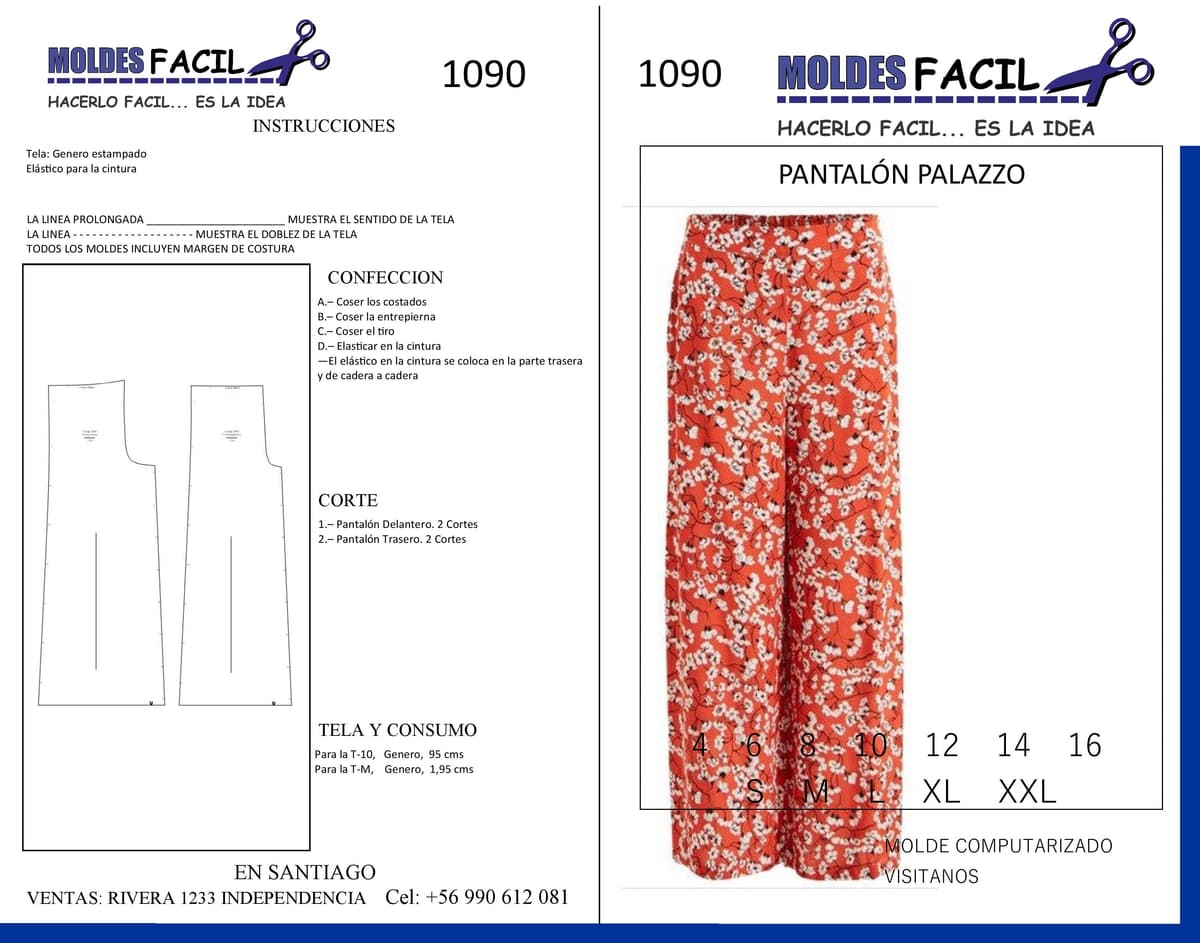 Patrón de costura Pantalón palazzo — Moldes Fácil