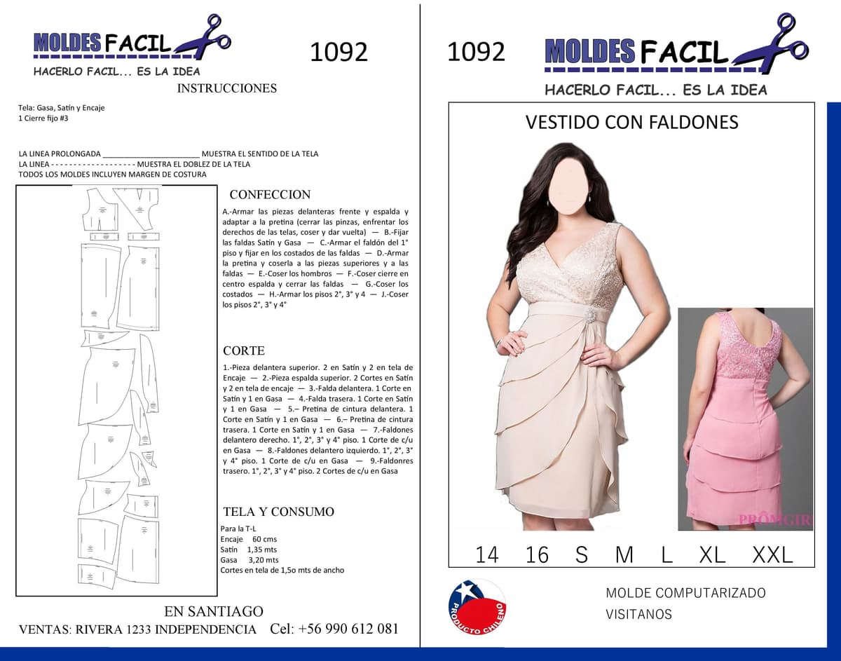 Patrón de costura Vestido Con Faldones — Moldes Fácil
