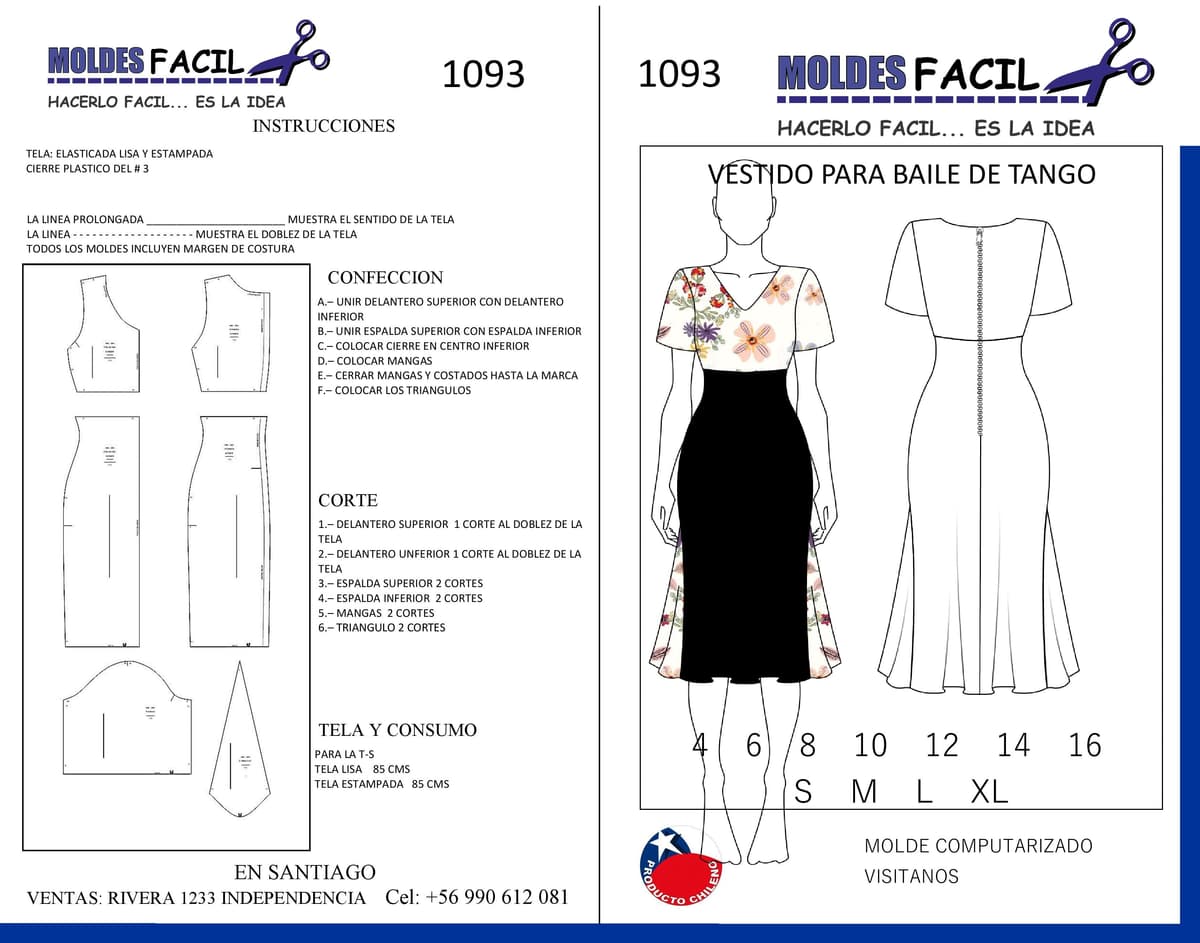 Patrón de costura Vestido para Baile de Tango — Moldes Fácil