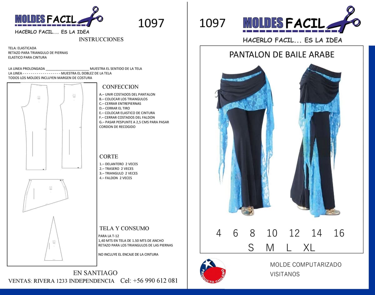 Patrón de costura Pantalón de Baile Árabe — Moldes Fácil