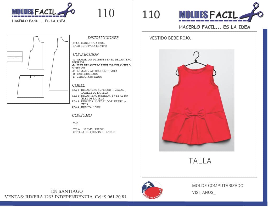 Patrón de costura Vestido bebé rojo — Moldes Fácil