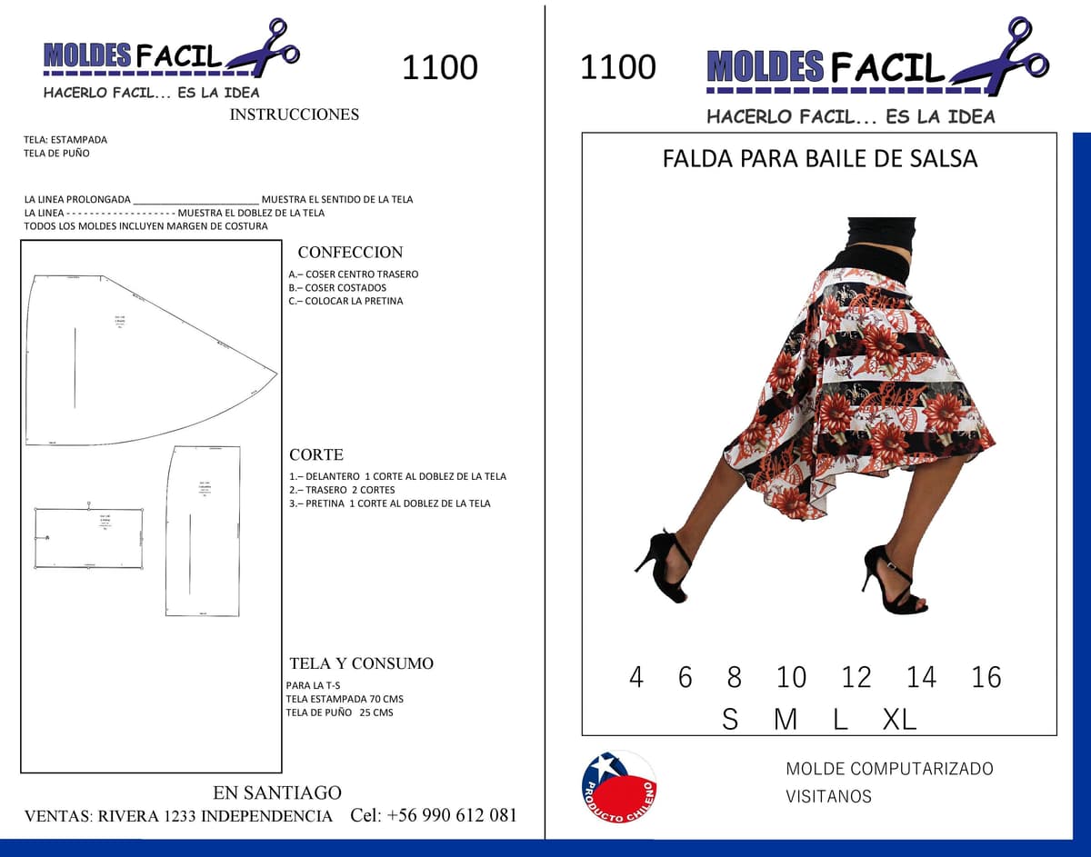 Patrón de costura Falda para Baile de Salsa — Moldes Fácil