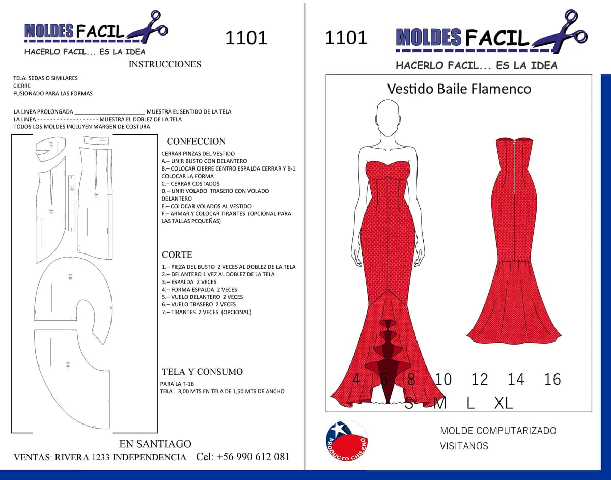 Patrón de costura Vestido de Baile Flamenco — Moldes Fácil