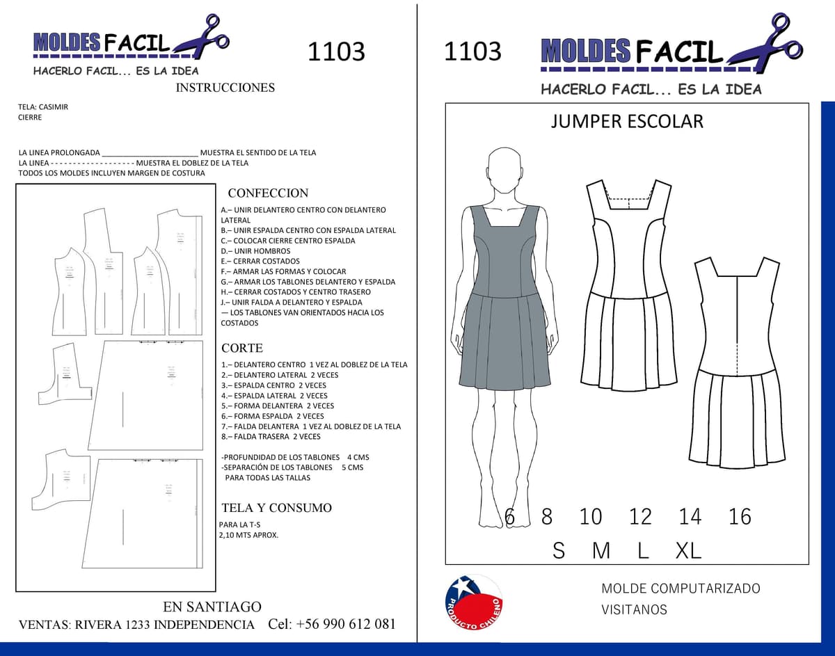 Patrón de costura Jumper escolar — Moldes Fácil