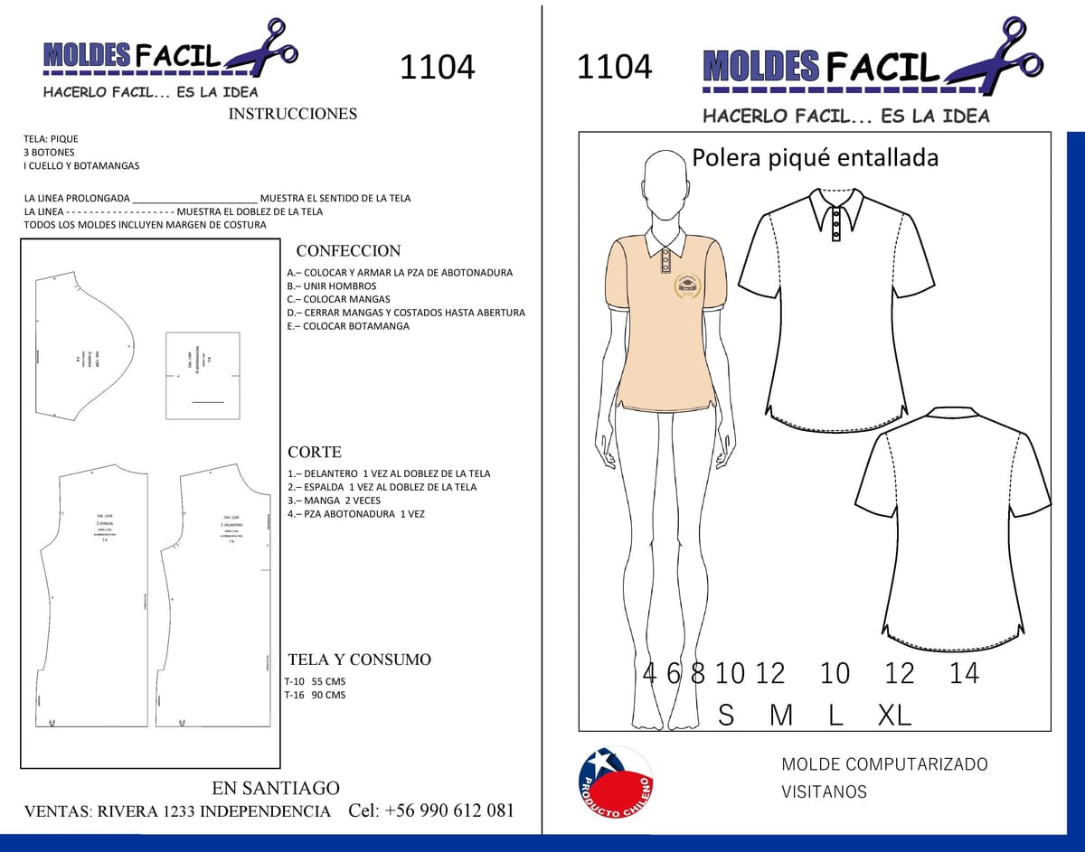 Patrón de costura Polera de pique entallada mujer — Moldes Fácil