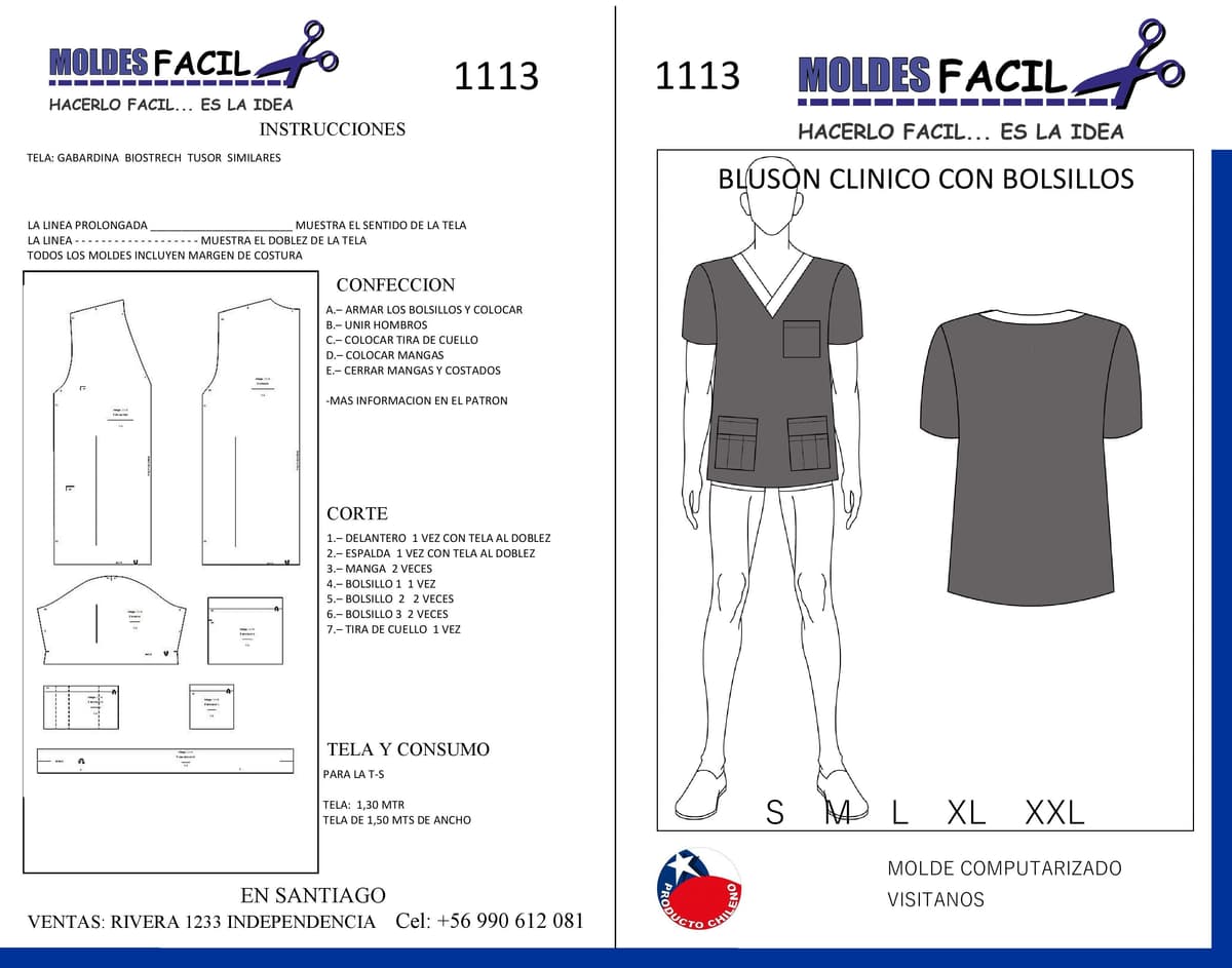 Patrón de costura Blusón Clínico con Bolsillos — Moldes Fácil