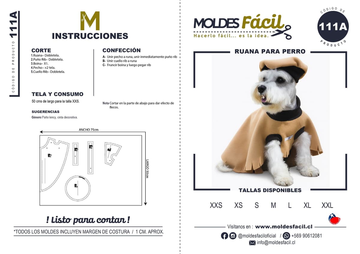 Patrón de costura Ruana para perro — Moldes Fácil