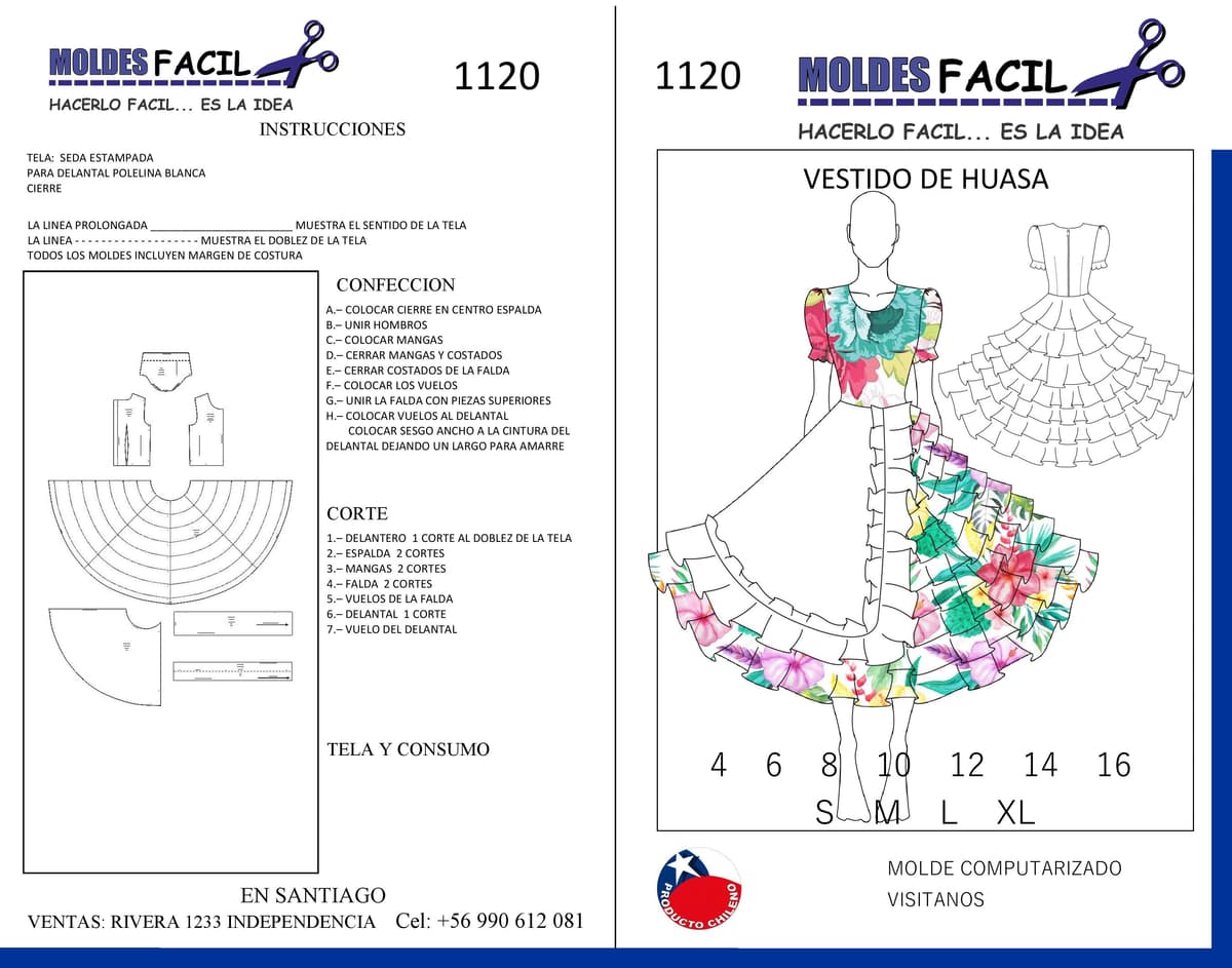Patrón de costura Vestido de Huasa — Moldes Fácil