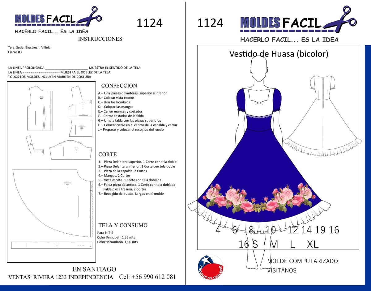 Patrón de costura Vestido de Huasa Bicolor — Moldes Fácil