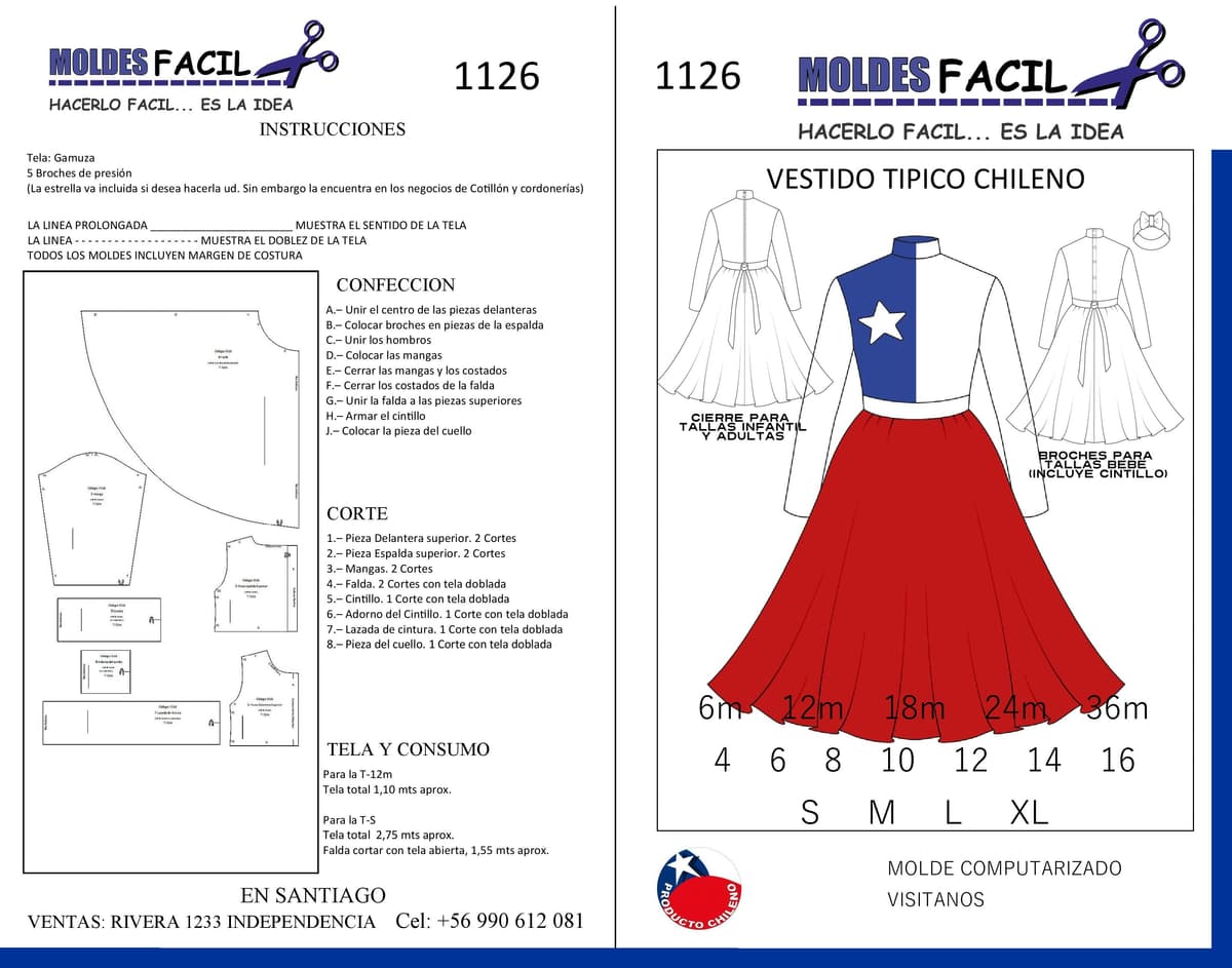 Patrón de costura Vestido Típico Chileno — Moldes Fácil