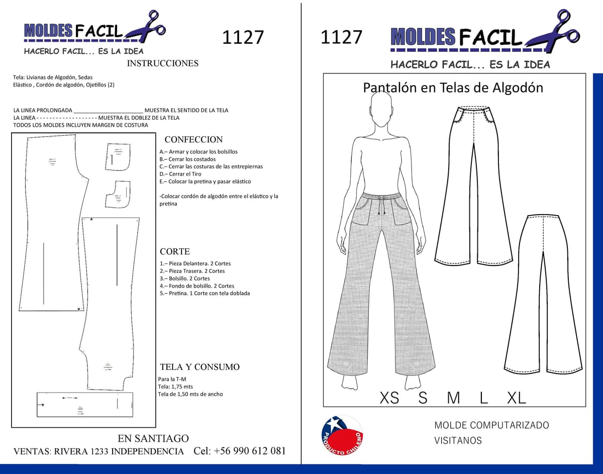 Patrón de costura Pantalón en telas de algodón — Moldes Fácil