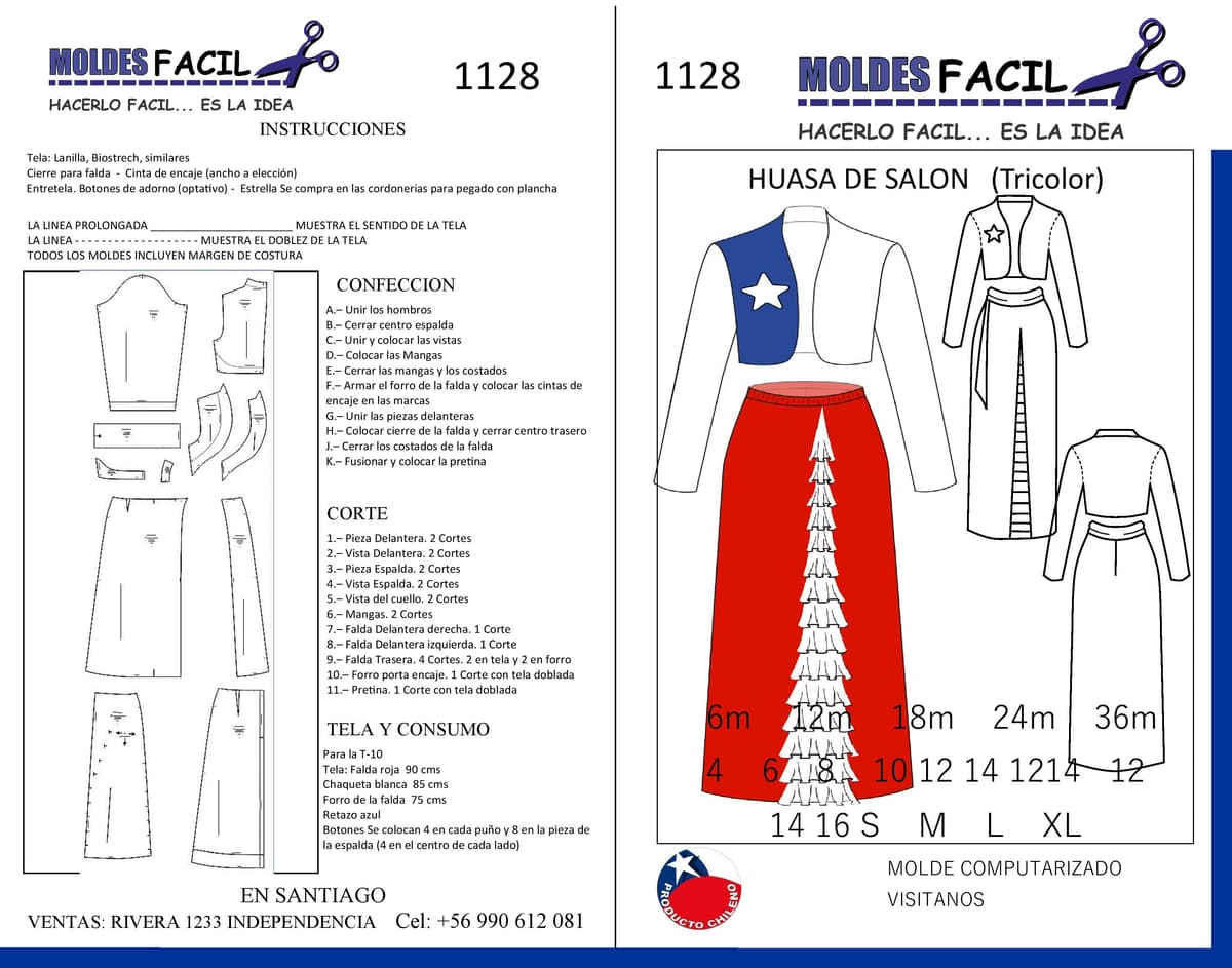 Patrón de costura Huasa de Salón Tricolor — Moldes Fácil