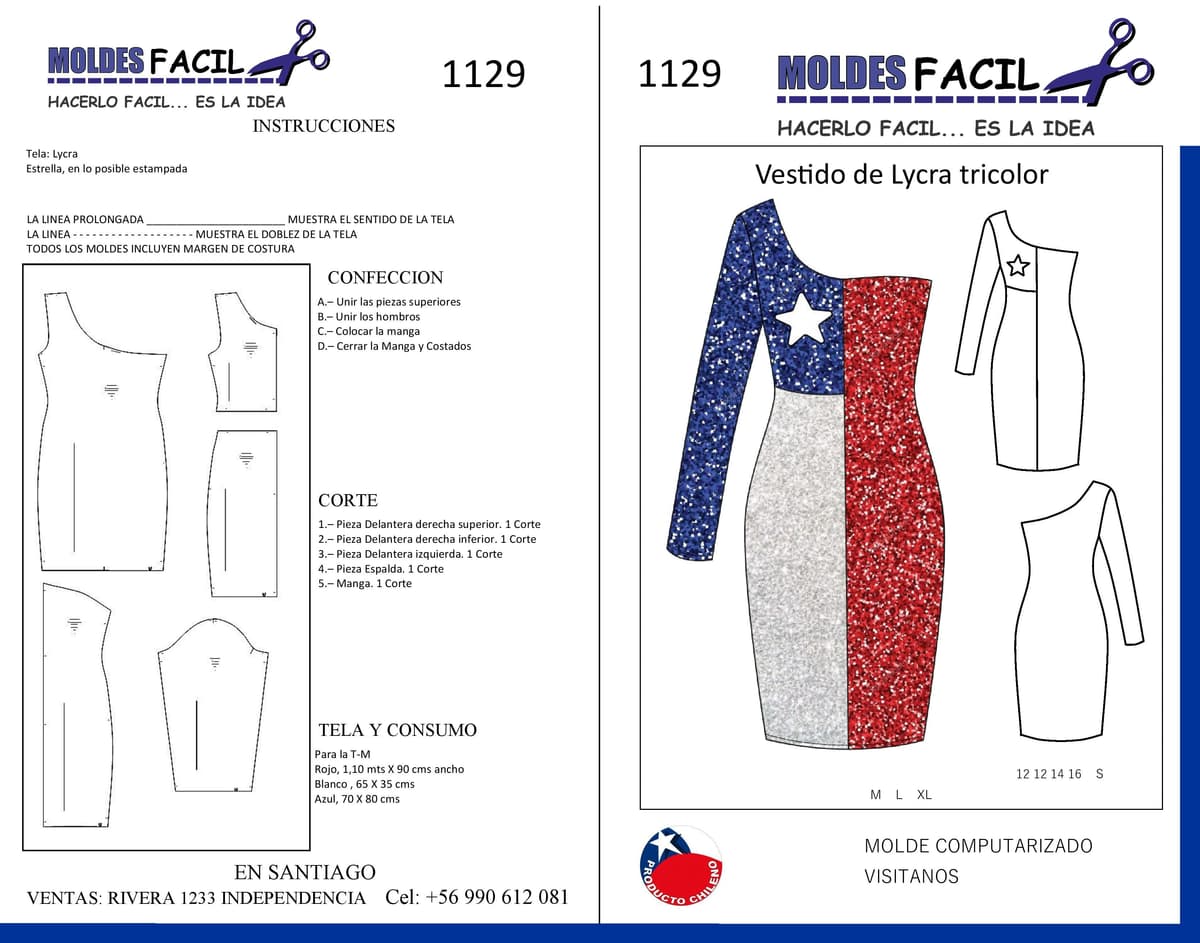 Patrón de costura Vestido de Laicra Tricolor — Moldes Fácil