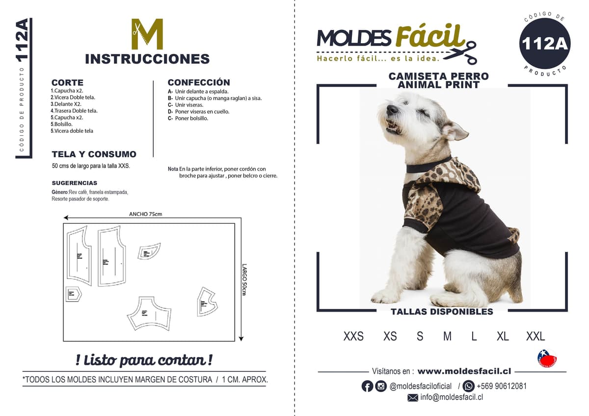 Patrón de costura Camiseta perro animal print — Moldes Fácil