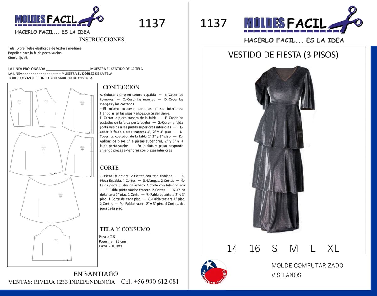Patrón de costura Vestido de fiesta de tres pisos — Moldes Fácil